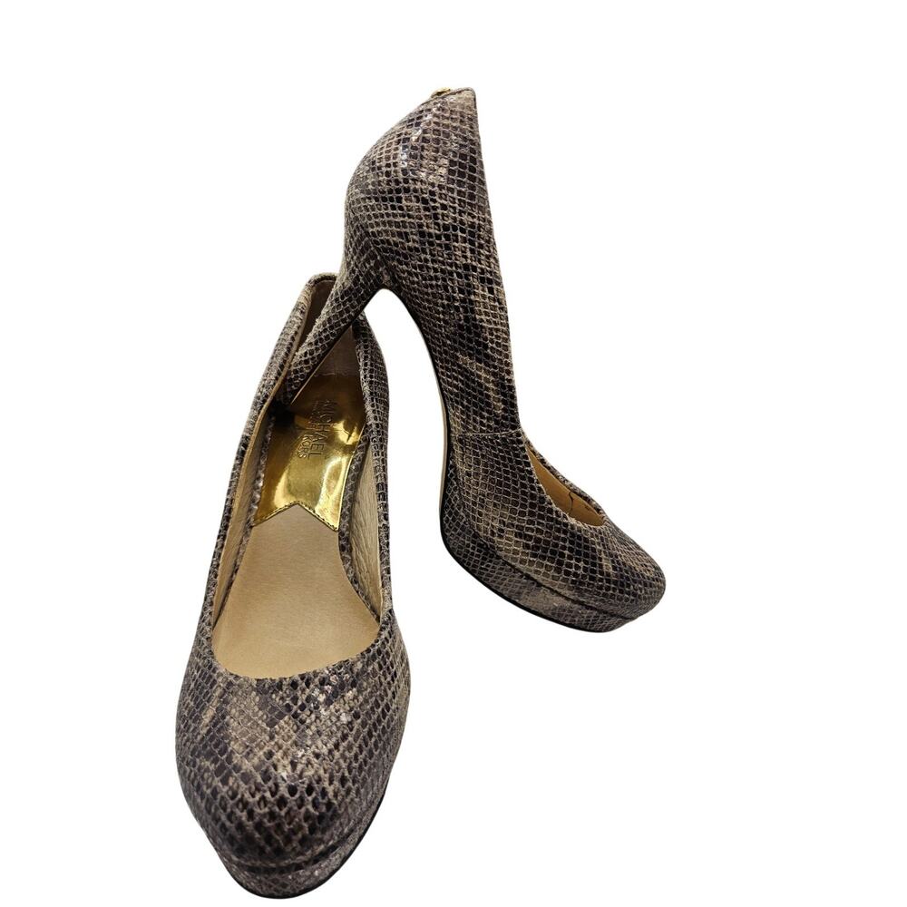 Michael Kors Snake skin Heels Gold Logo Hardware 4.5" Heel Sz 9M - Picture 2 of 11